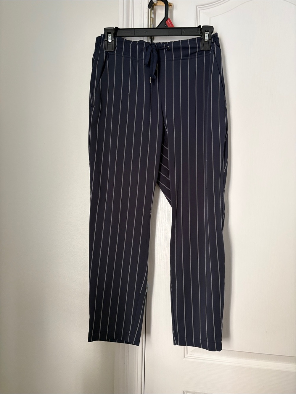 Athleta Navy Pinstripe Drawstring Trousers